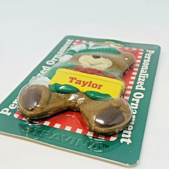 NEW Vintage Christmas Personalized Name Ornament “Taylor” 90s Retro Bear Cute - Picture 2 of 3
